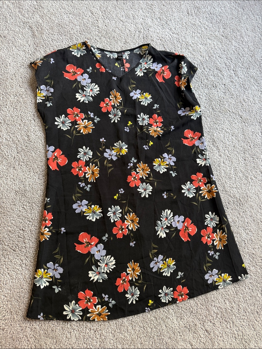 Black Floral Mini Dress with Red & White Blooms